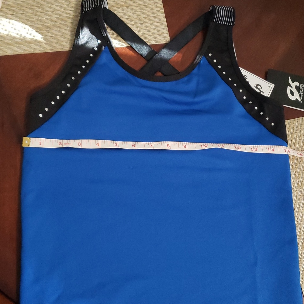Women’s Athletic Tank Top - Blue with Black Trim - Picture 8 of 9